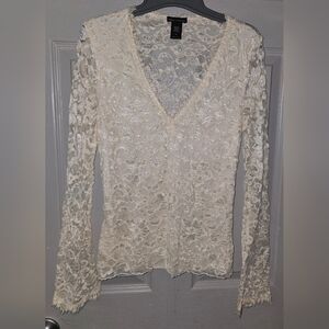 Vintage Moda International by VS Victoria's Secret Lace Bell Sleeve V Neck Top M